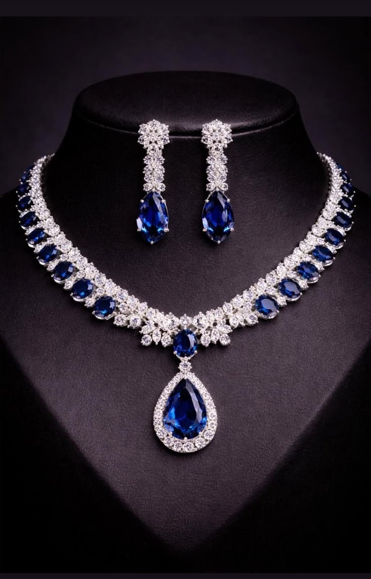 Blue Teardrop Necklace and Earrings Set