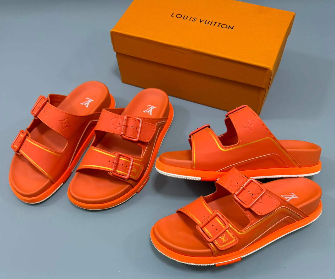 Buckle Strap Slides — Orange
