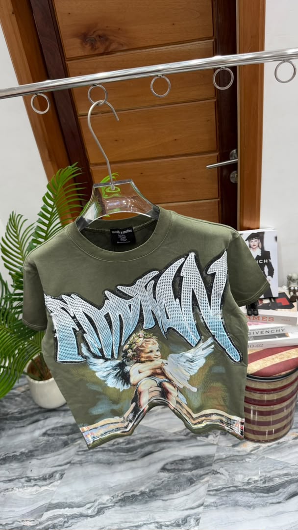 Angel Print Tee — Olive